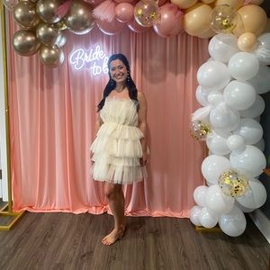 Vici Cream Colored Tulle Ruffle Strapless Dress